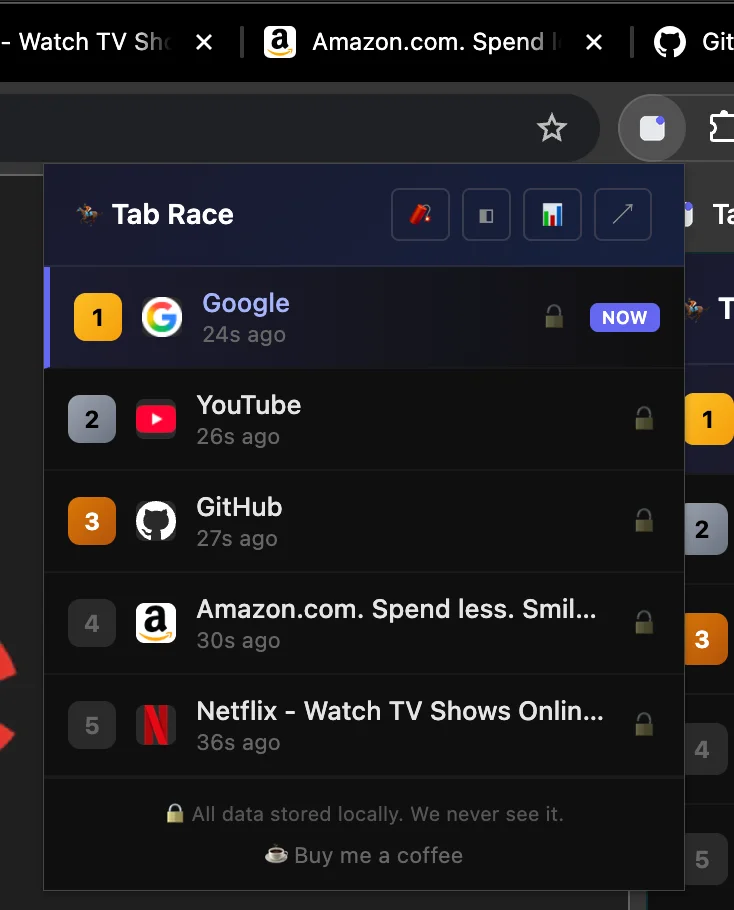 Tab Race popup view