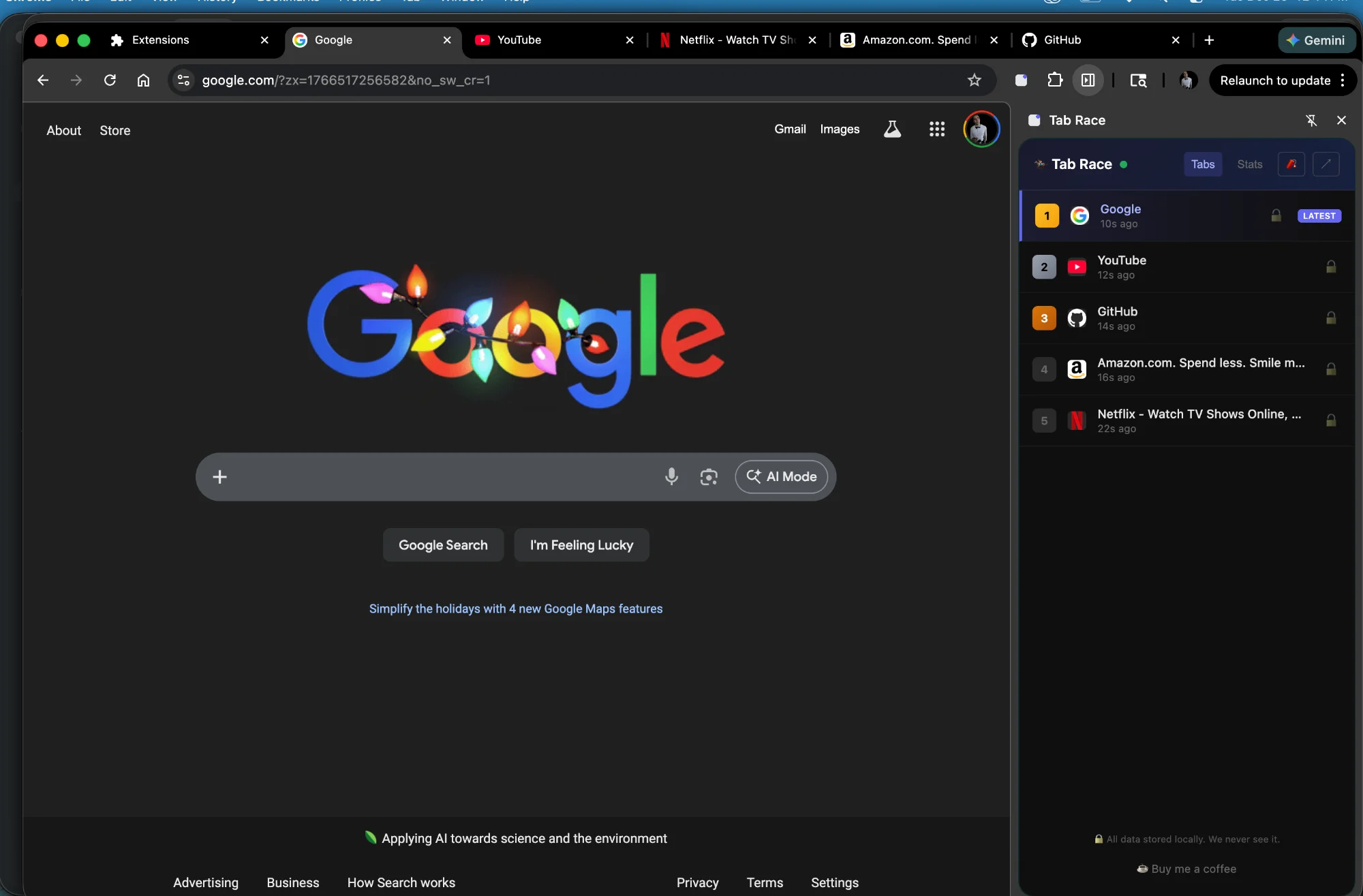 Tab Race sidebar view